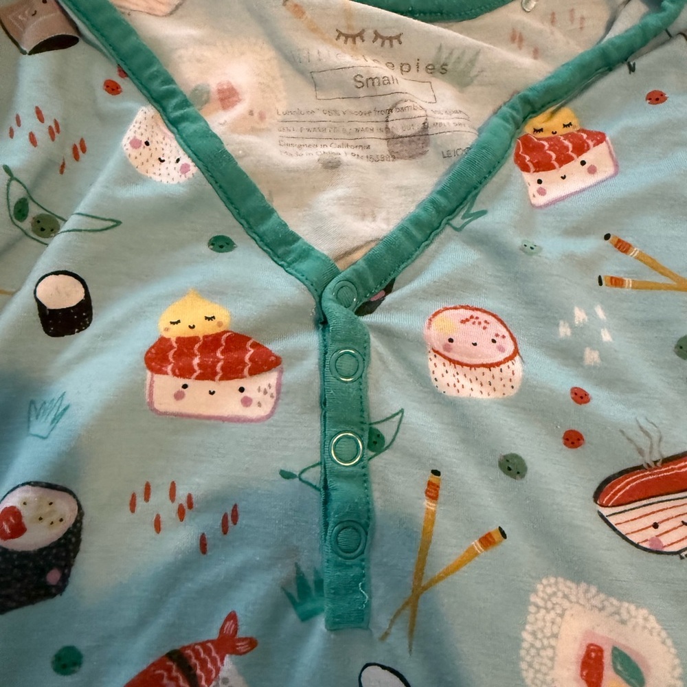 Little Sleepies Light Blue Sushi Print Short Bamboo Pajama Set GUC 0600 - Picture 7 of 9